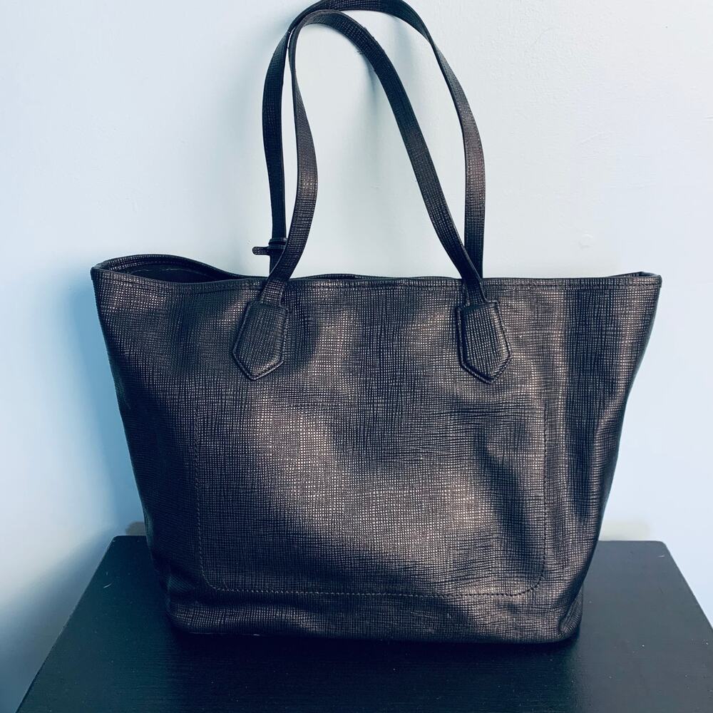 Cole Haan Black Cross Grain Leather Tote Purse - Picture 3 of 9